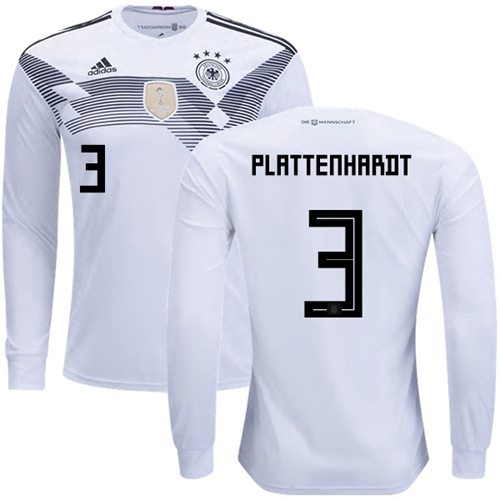 Germany #3 Plattenhardt White Home Long Sleeves Soccer Country Jersey - Click Image to Close